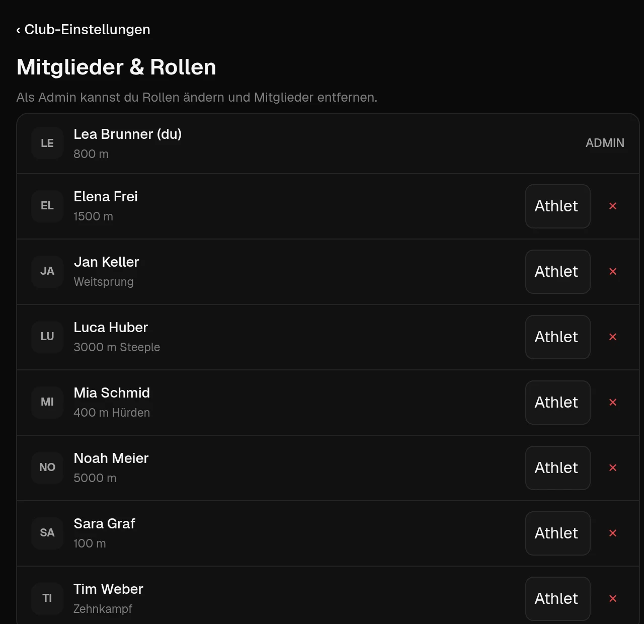 Mitglieder und Rollen mit Disziplin, Rolle ändern und Mitglied entfernen